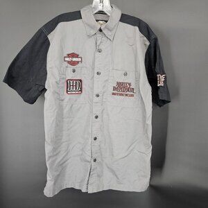 Harley-Davidson HD Shirt Mens Medium Button Up Motorcycle Flame Patches 2000s